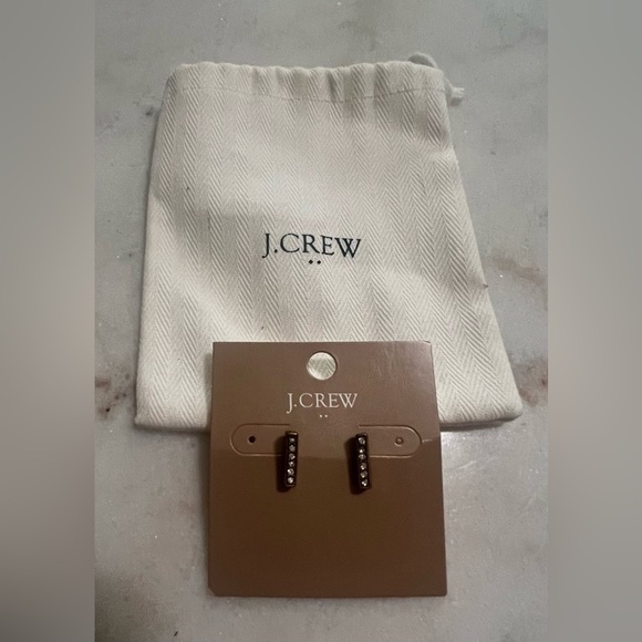New J Crew Gold Tone Crystal Rhinestone Bar Post Earrings With Bag - Picture 1 of 5